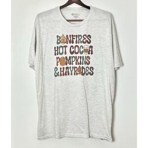Fall Love Graphic T-Shirt Women's 2XL‎ Tan Bonfires Pumpkins Hayrides Autumn